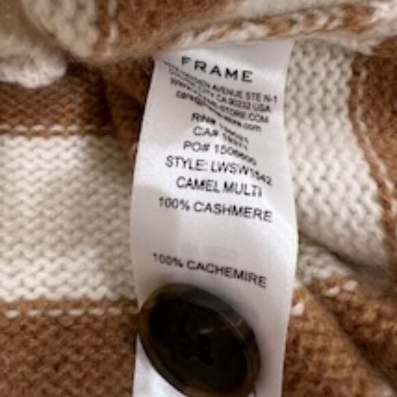NWT Frame Pretty Breton Cream/Taupe Stripe Cardigan 100% Soft Cashmere Size M - Picture 7 of 10